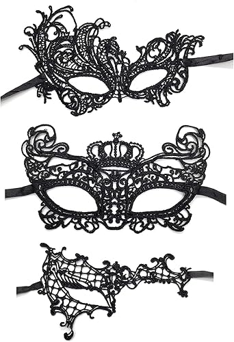 Paquete de 3 máscaras venecianas de encaje para mujer máscara de mascarada para Halloween Navidad fiesta veneciana