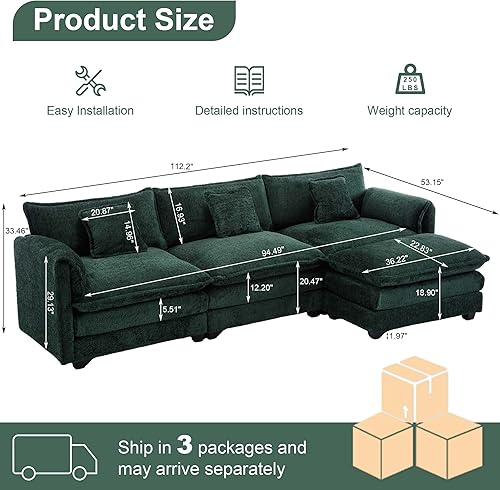 Miniatura 2 de GNIXUU Sofá modular de gran tamaño de 112 pulgadas para sala de estar, moderno sofá modular de felpilla en forma de L, cómodo sofá cama modular con