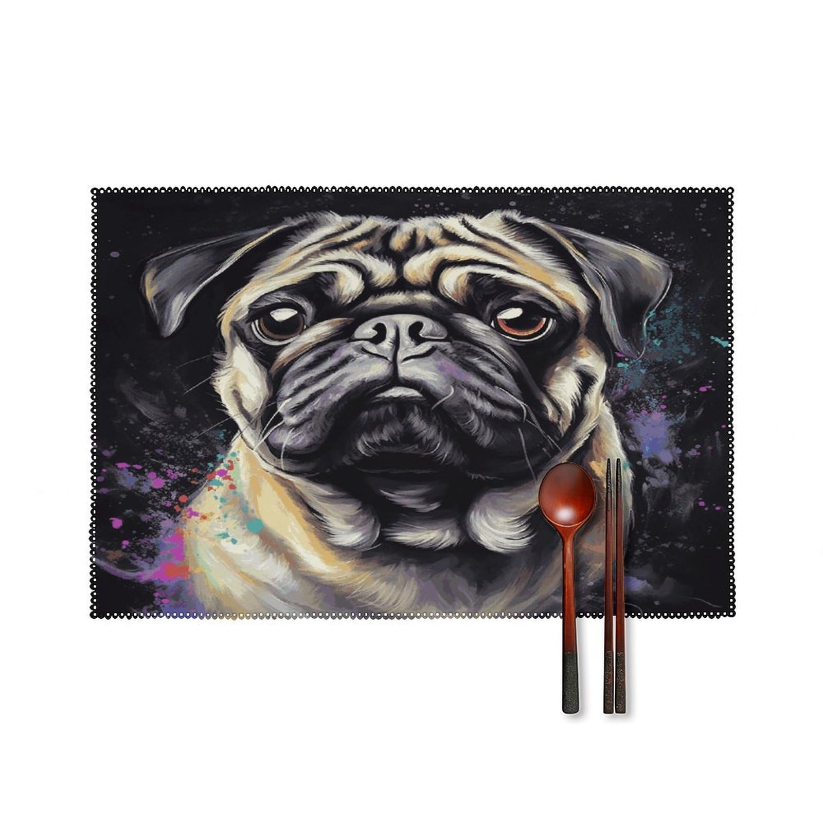 Portrait of Pug Placemats Set of 4 Heat Resistant Non-Slip Place Mats for Dining Table Washable Placemat Wipeable Dining Table Mat Canvas Place Mats Dining Table Decor