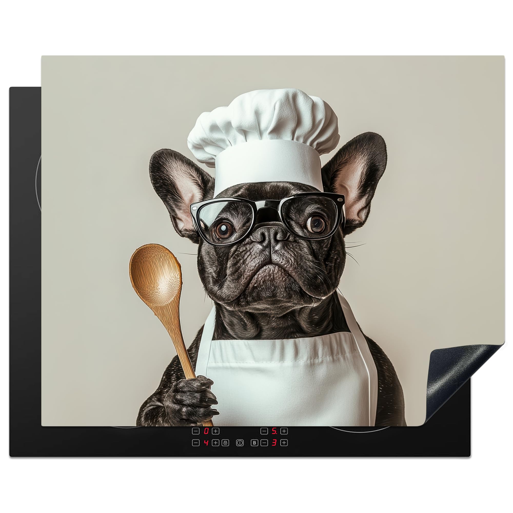 KitchenYeah© Induction Hob Protector Mat 20.5"x25.6" / 65x52 cm Cooker Top Protectors Cover Ceramic Covers Electric Hobs Vinyl Glasses - Dog - Chefs Hat