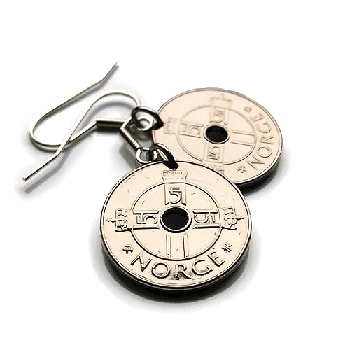 Norway Norge Noreg Krone coin earrings Norwegian crown Oslo Bergen Stavanger Sandnes Bokmål Nynorsk Ålesund Norsk bird Nordic Scandinavia Viking