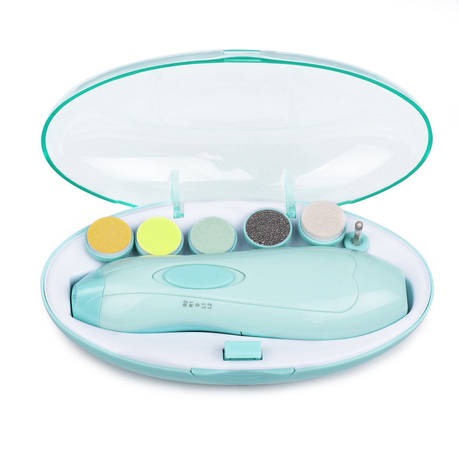 Electric Baby Nail File, Momcozy Super-Quiet Electric Nails Clipper & Trimmer for Children and Adults - 2 Speeds & 2 Directions Adjustable, 6 Grinding Heads and Front Light Included