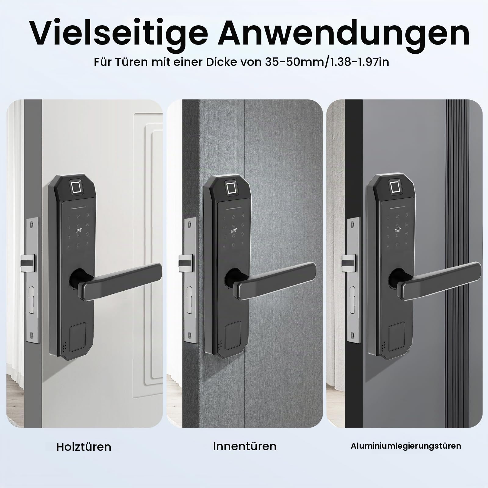 Smart Lock, Türschloss Fingerabdruck, Smart Türschloss mit 3 Entriegelungsmethoden, Zinklegierung Digitales Code-Türschloss für Holztüren, Innentüren und Aluminiumtüren