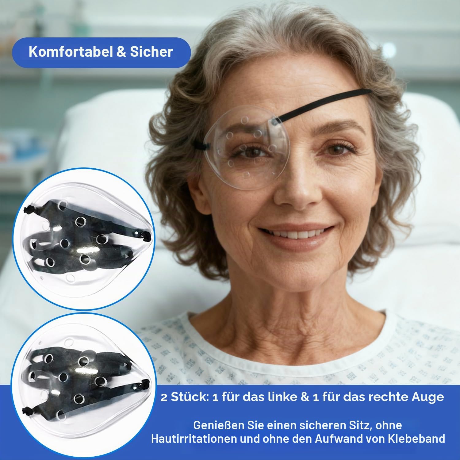 AMZVIO Augenschutz, Kunststoff, medizinische Augenklappe für nach Kataraktoperationen, Augenschutz oder Schlafen, verbessertes elastisches Band, länger und breiter, für Erwachsene, transparent, 2