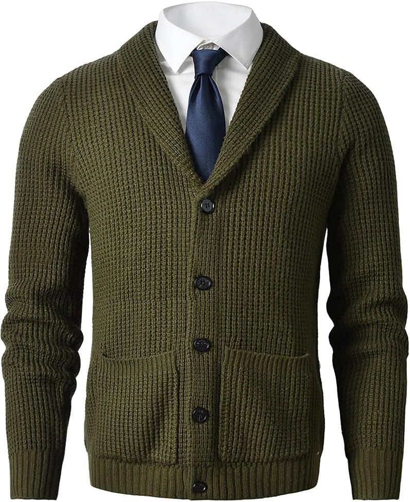 Men's Casual Slim Thick Knitted Shawl Collar Cardigan Sweaters Pockets - Image 2