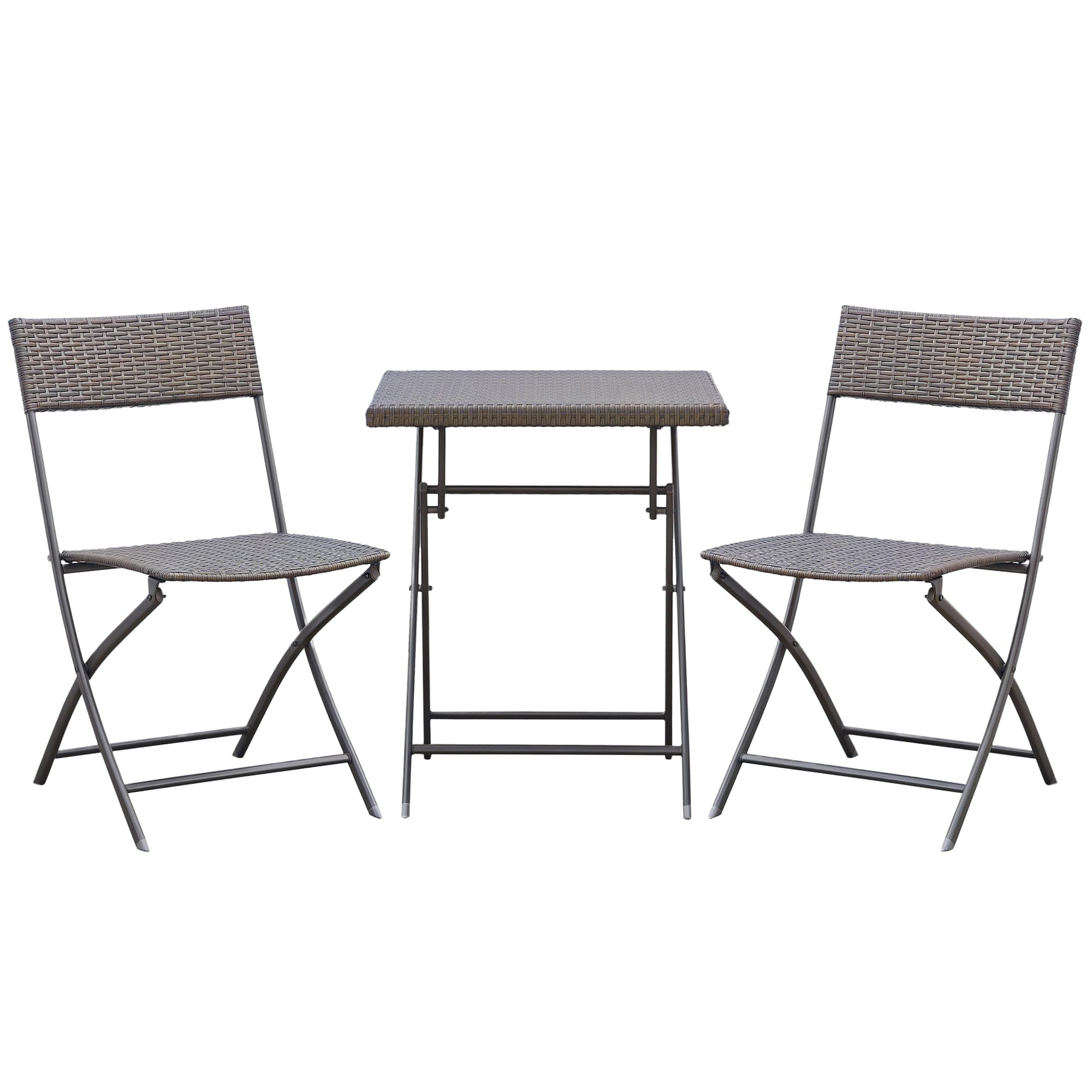 Outsunny Set da Giardino Pieghevole 3 Pezzi Rattan PE Metallo, 2 Sedie e Tavolino da Caffè, Protezione UV, Nero