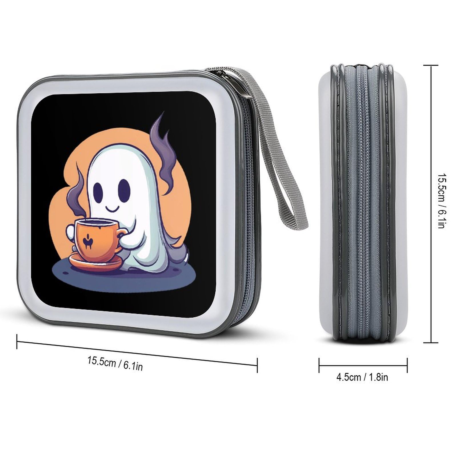 Halloween Ghost Coffee CD Case Portable DVD Holder Storage Organizer for Home Travel