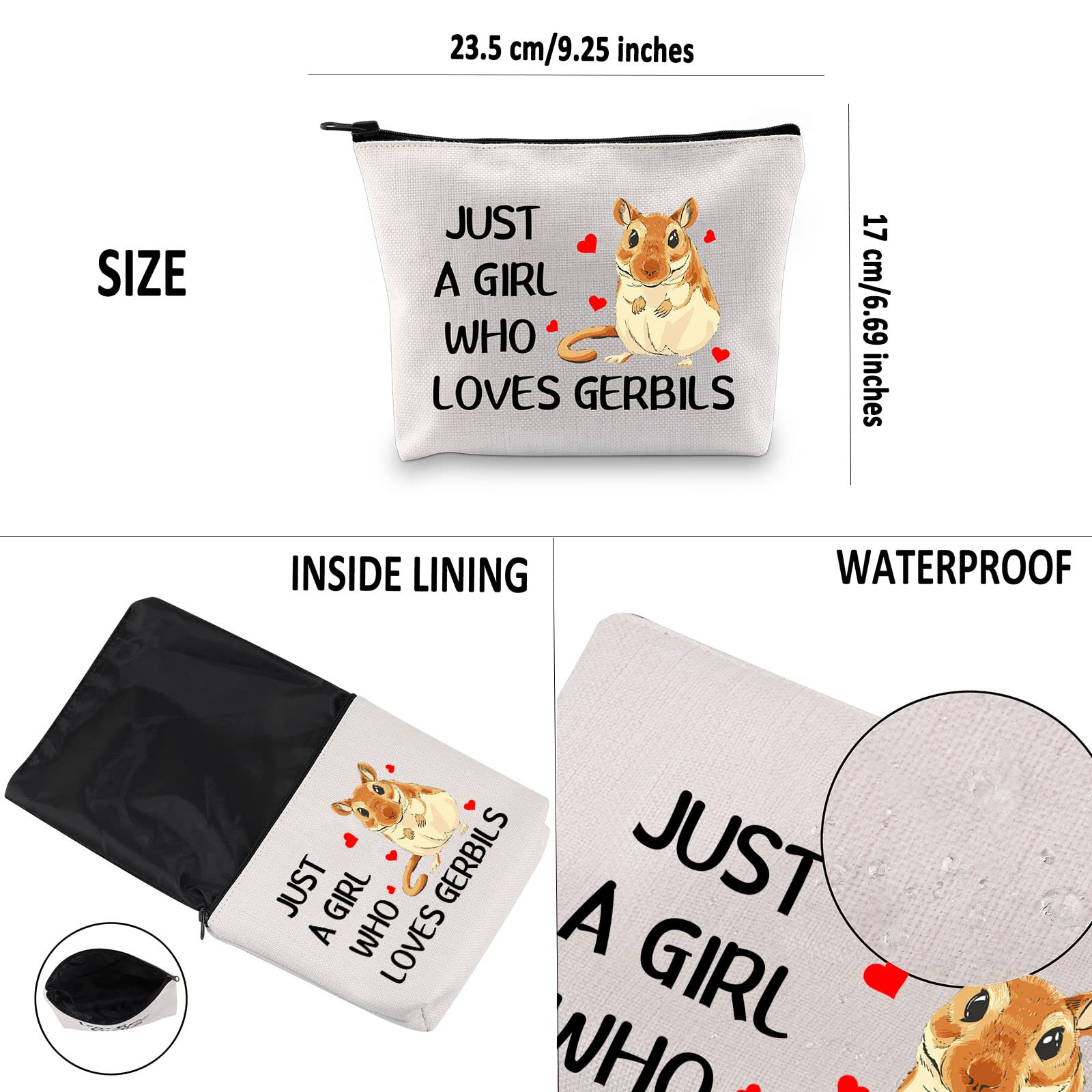 PYOUL Gerbil Lover Gift Who Loves Gerbils Makeup Bag Gerbil Owner Cosmetic Bag Gerbil Girl Pet Owner Gift Zipper Travel Pouch (Gerbils B EU) - Image 3