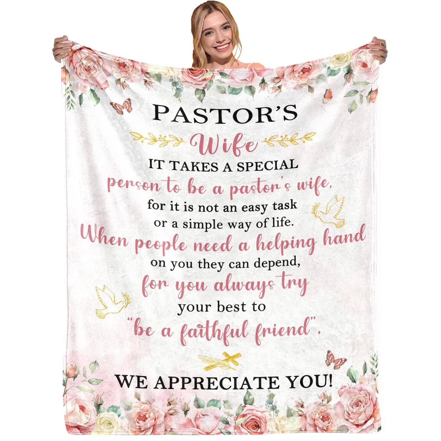 Faivhso Women's Pastor‘s Wife Super Soft Flannel Throw Blankets 60"X50" - Pastor's Wife Appreciation Gifts For Birthday