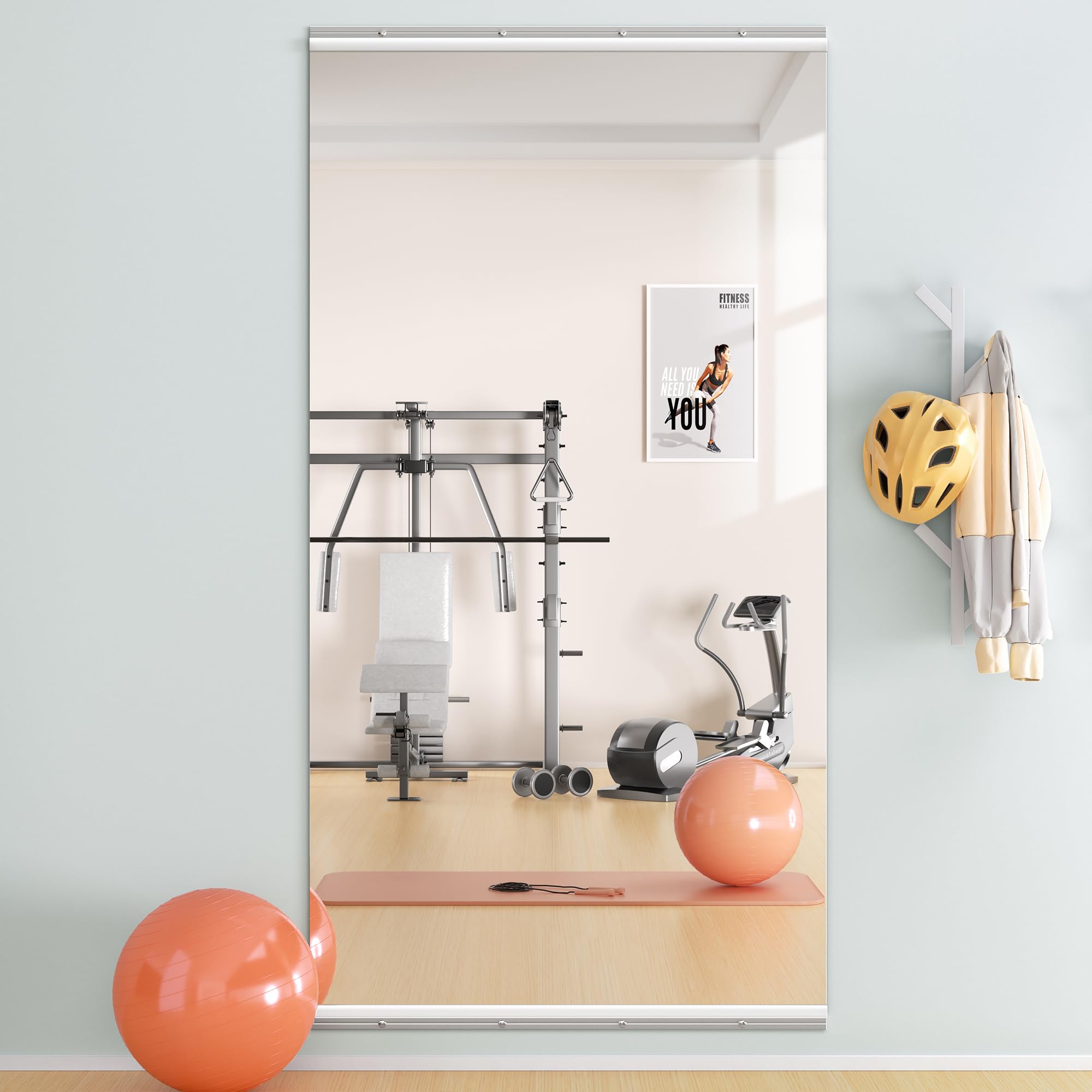 Hasipu Home Gym Mirrors 180x80cm -1 PCS Large Full Body Mirror for Yoga, Large Wall Mirror Full Length for Fitness, Garage, Dance Studio, 0.16in Tempered Glass Frameless