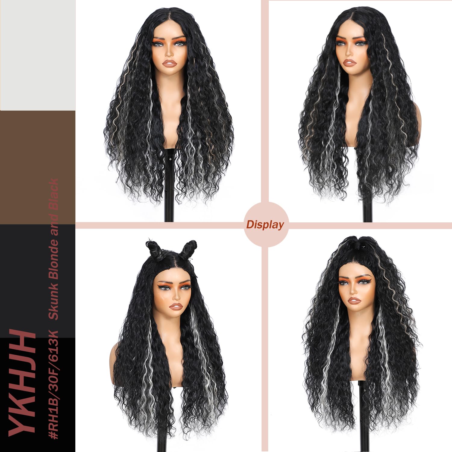 Curly Wigs for Black Women, Synthetic Lace Front Wig, 100% Protein Silk Curly Hair Glueless Wigs For Women ,Curly Synthetic Wig Upgraded with Premium Human-Hair-Like Fiber (Skunk Blonde and Black)