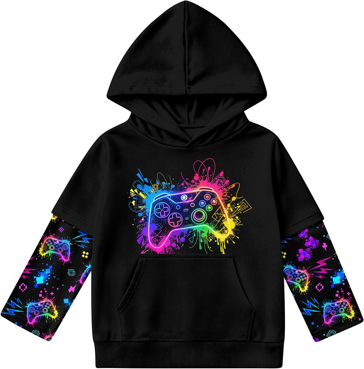 Toddler Boys Hoodie Novelty Sweatshirt Spliced Sleeves Fall Pullover 2-6T