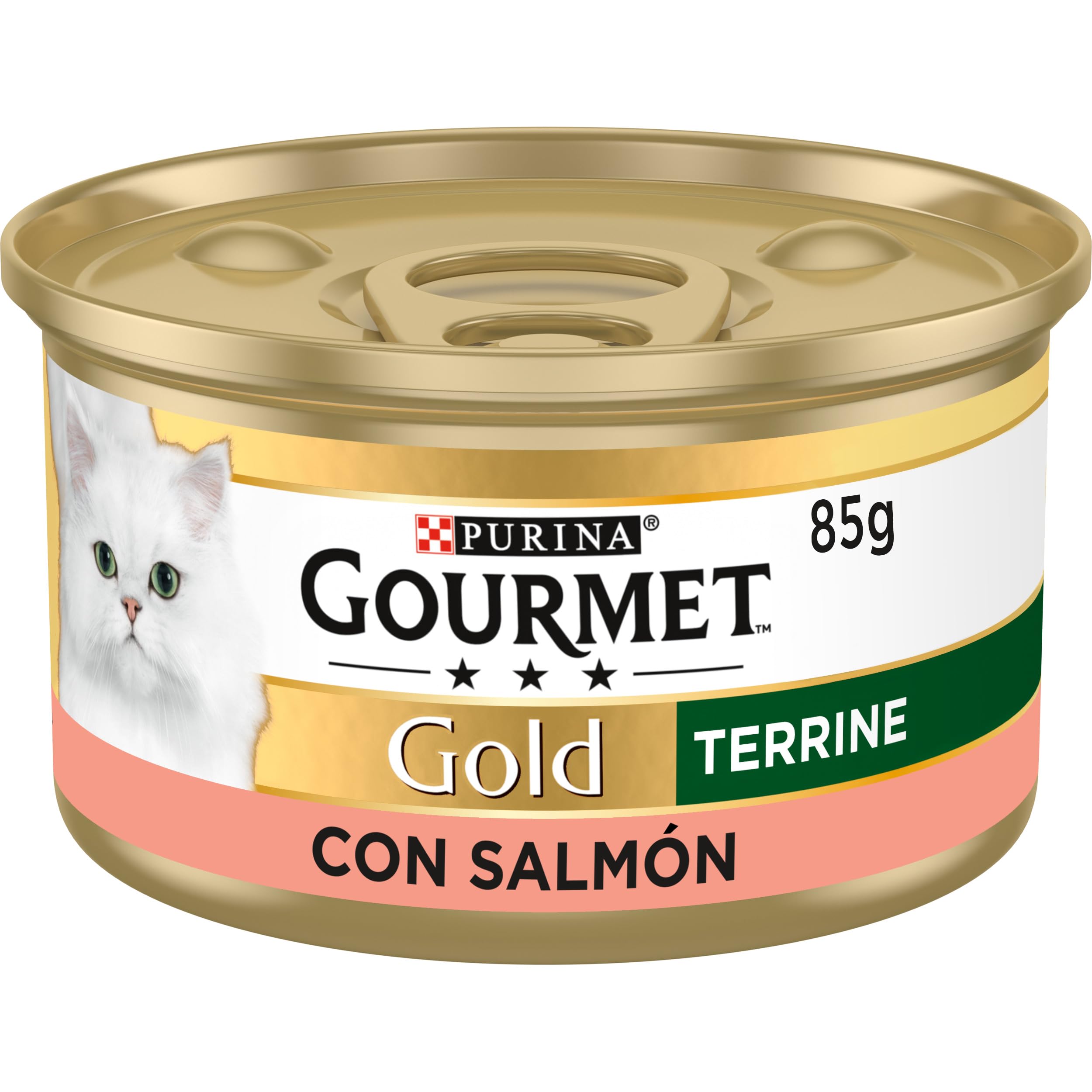 GOURMET Gold Terrine, Comida Húmeda para Gato Adulto, Paté de Salmón, Pack de 24 Latas de 85 g