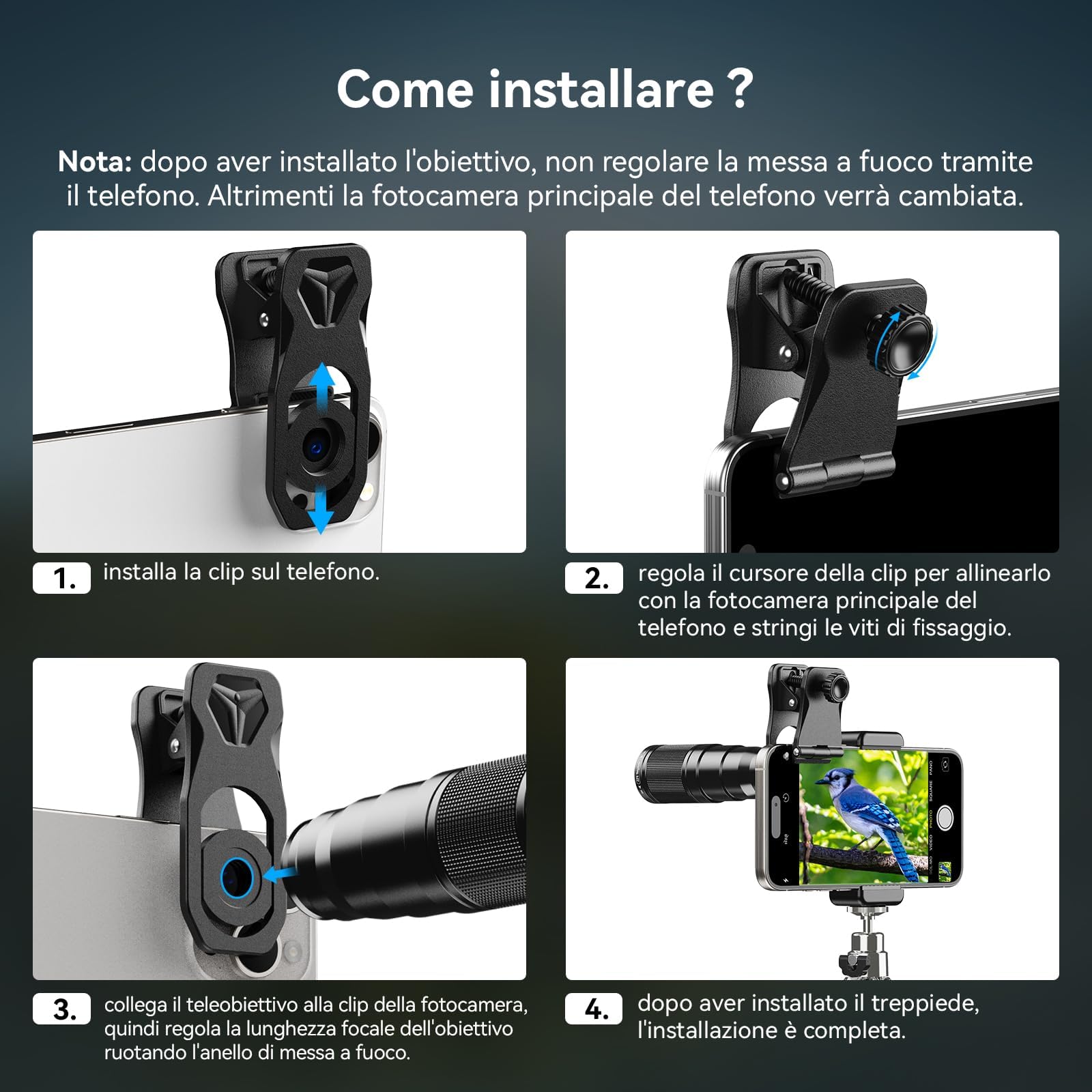 Evil Eye Kit Teleobiettivo 4 In 1 Per Telefono Con 22X, 205° Fisheye & 120° Grandangolo + Clip Universale Per iPhone/Samsung/Android, Perfetto Per Gli Appassionati Di Viaggi, Vlogging & Fotografia