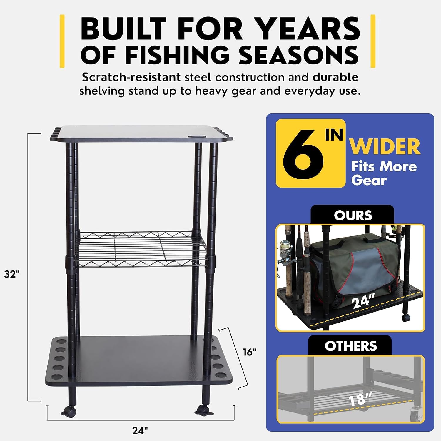 12-Rod Fishing Tackle Cart - Rolling Rod Storage -6 12-Rod Fishing Tackle Cart - Rolling Rod Storage -6