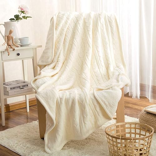 Miniatura 2 de Vctops Manta de punto Sherpa para sofá, cama (50.0 x 72.0in), diseño de suéter grueso y cálido