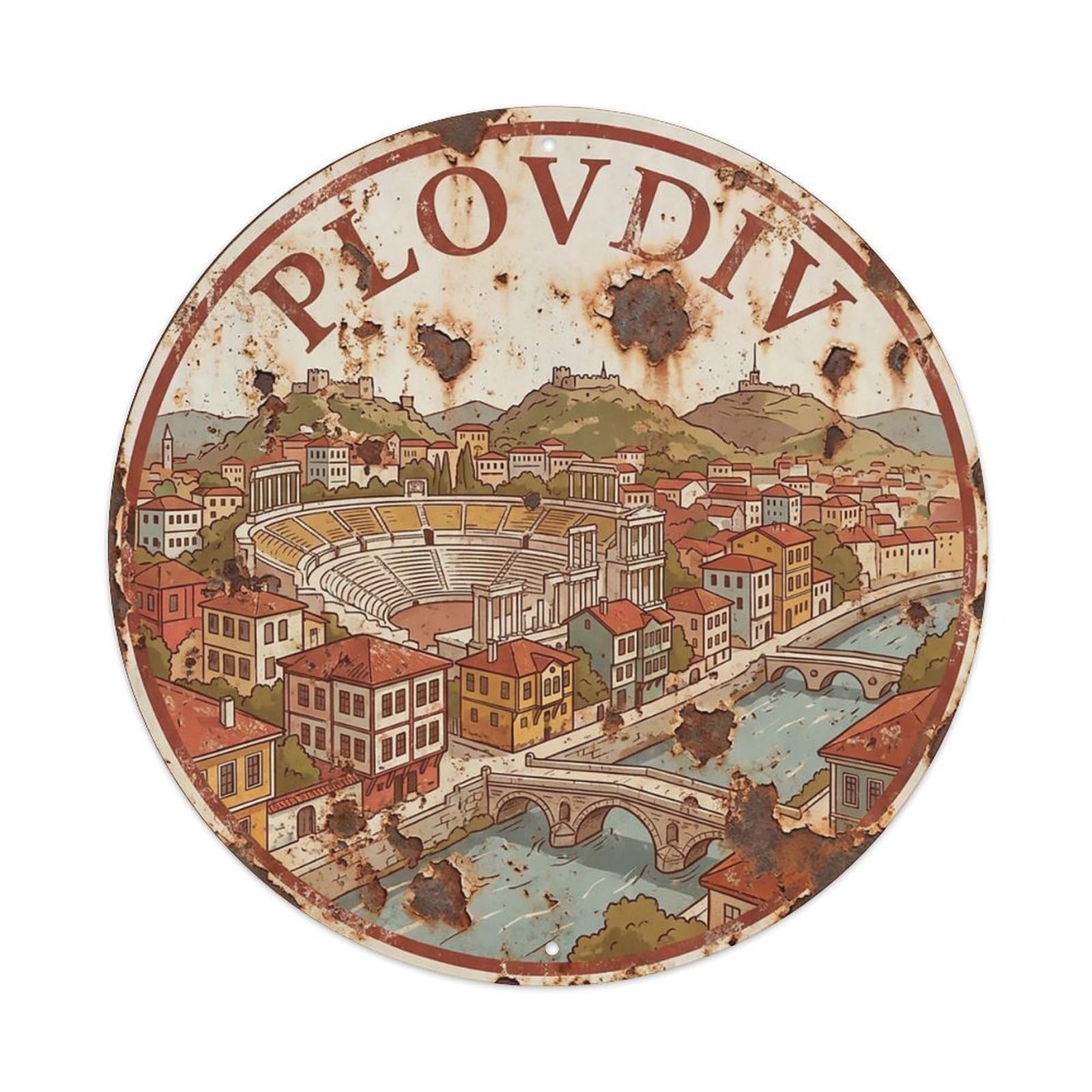 Travel Retro Bulgaria Plovdiv Metal Tin Sign
