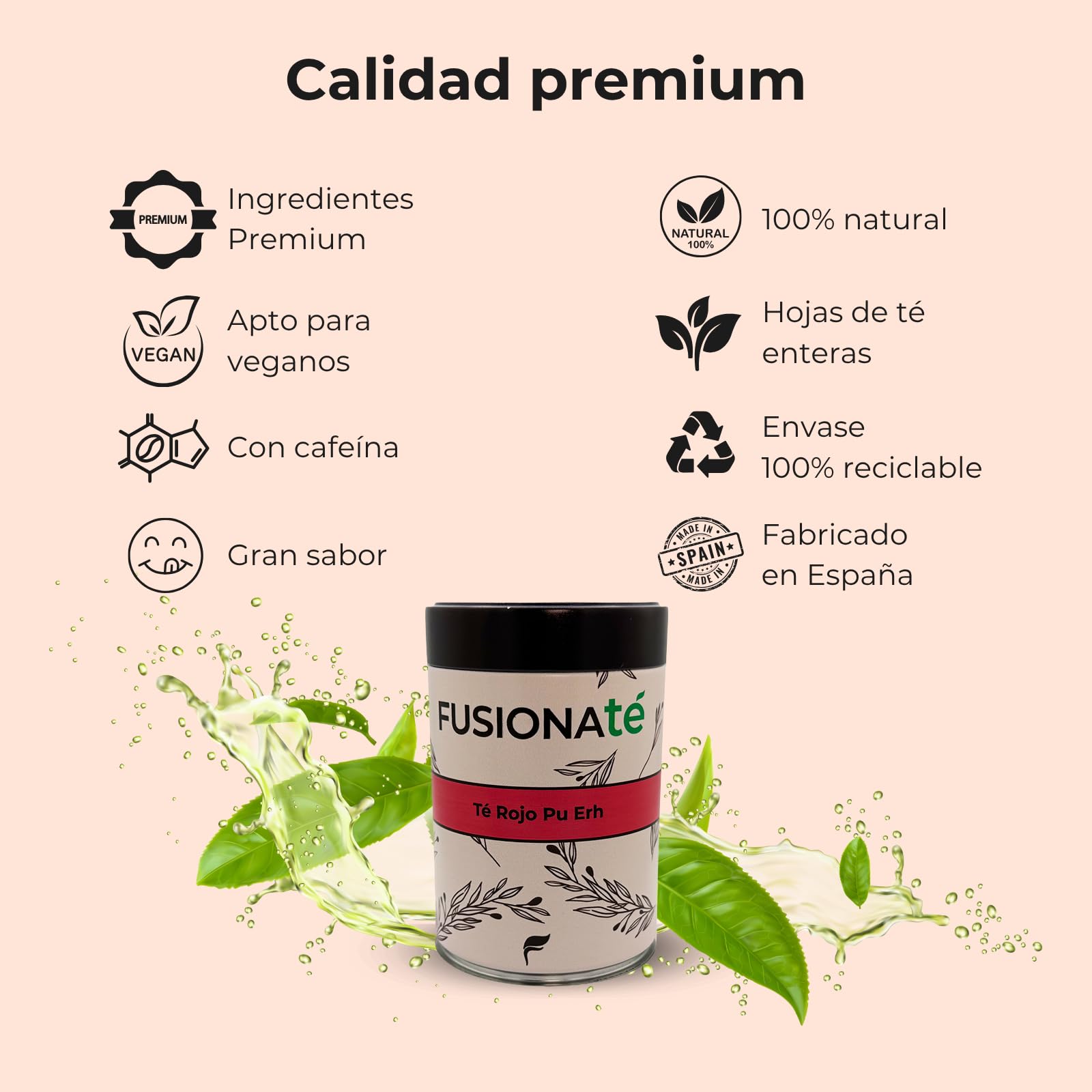 FUSIONATÉ Té Rojo Pu Erh a Granel, Lata 150 g de Té Fermentado Natural, Depurativo y Digestivo, 100% Natural, Ideal para Infusión Caliente o Fría, Té Chino Tradicional