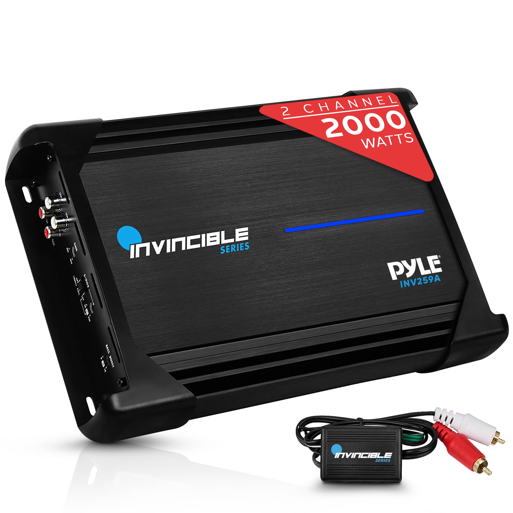 Pyle 2-Channel 2000W Max MOSFET Car Audio Amplifier – Bridgeable Class AB Amp with Bass Boost, High/Low Pass Filter, Crossover, Thermal &amp; Overload Protection – Invincible Series