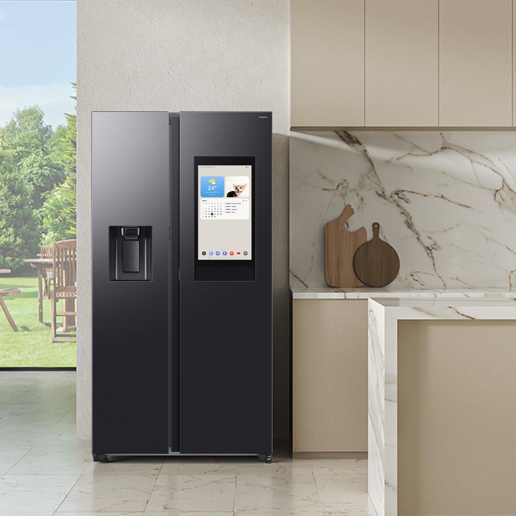Samsung RS90F66BEFEF Side-by-Side Kühl-Gefrierkombination, 178 cm, 614 l, Eis-/Wasserspender, Family Hub, Black Steel