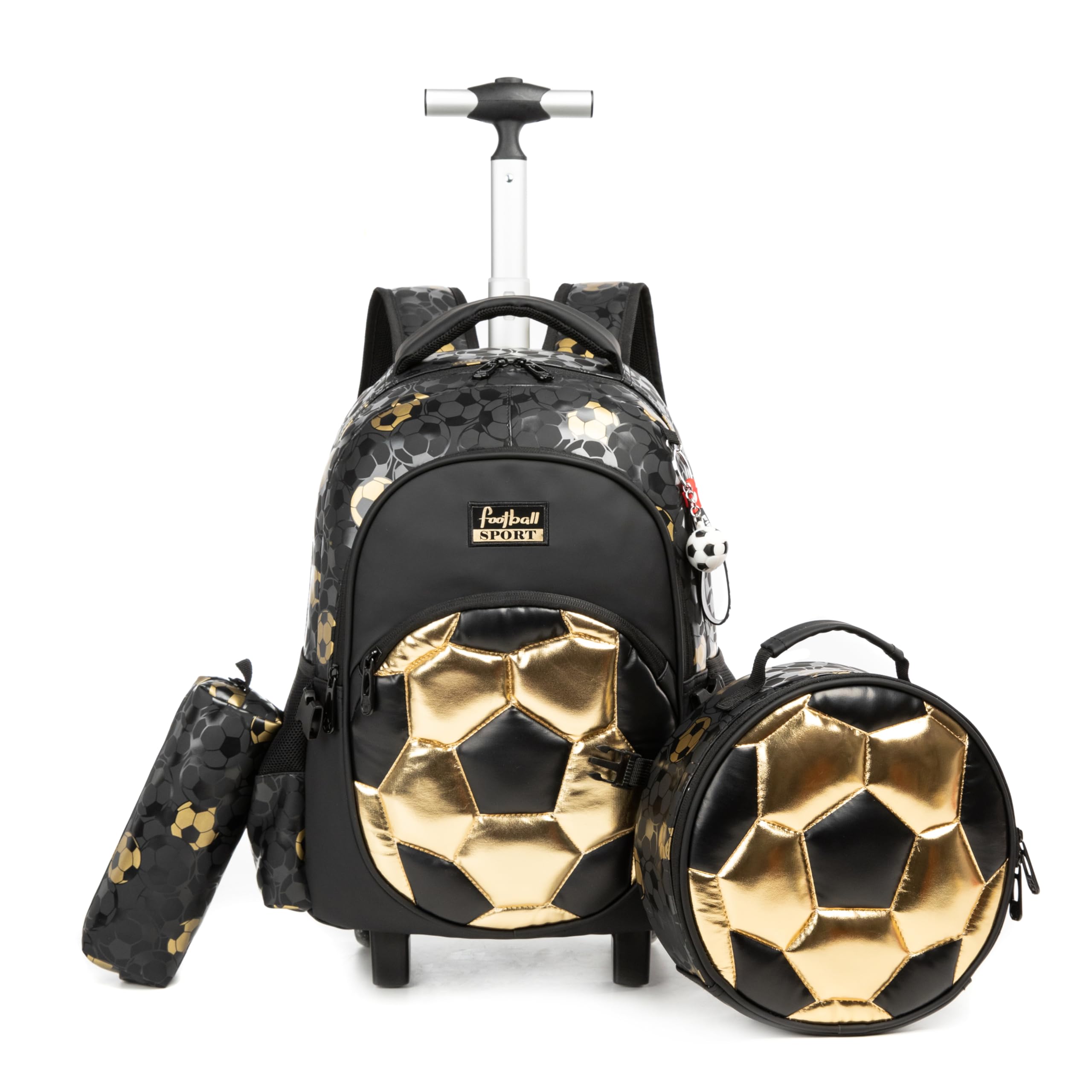 Kids Rolling Backpack Roller Backpack with Wheels Elementary Kindergarten School Students Football Trolley School Bag for School Boys