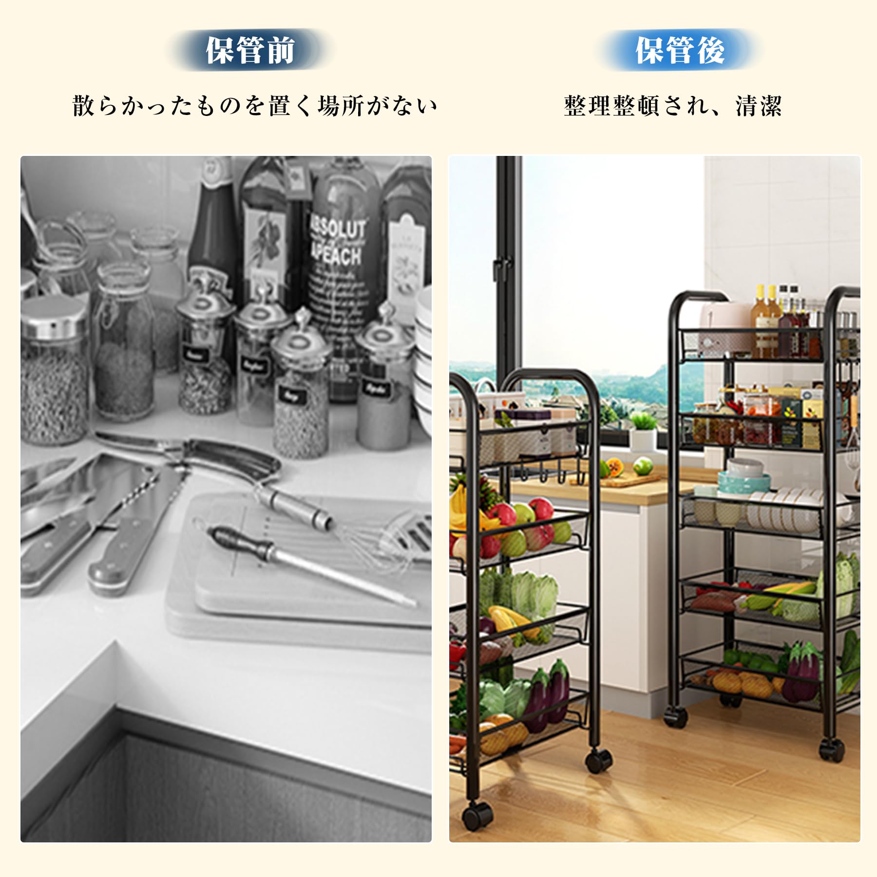 Amazon.co.jp: CZEAR キッチンワゴン メタルラック キャスター付き