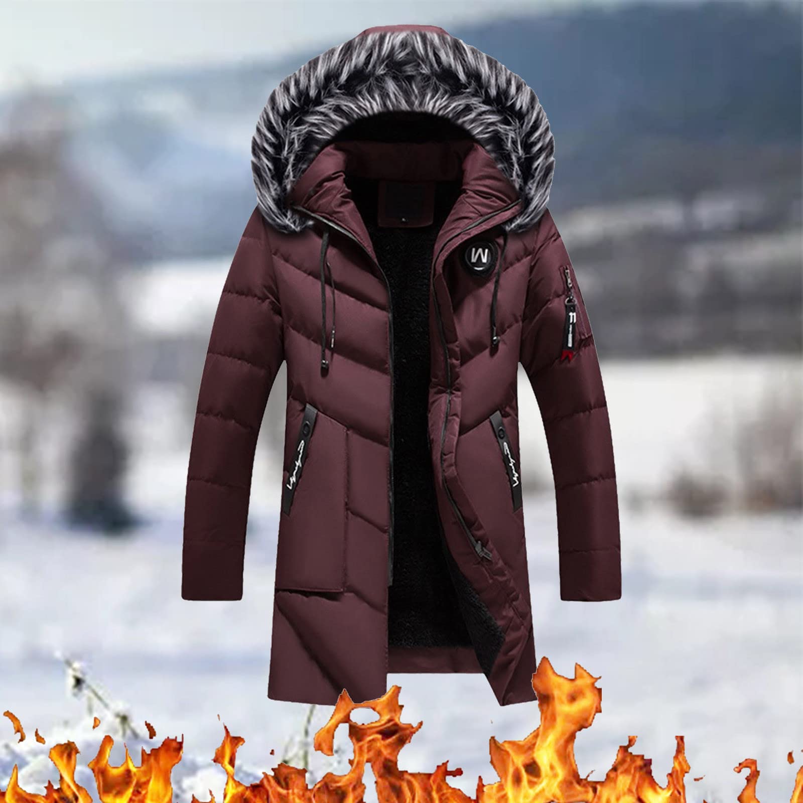 Abrigos de invierno para hombre, forro polar grueso, chaqueta cálida con capucha, chaqueta de plumón impermeable de manga larga para hombre, abrigo largo acolchado con capucha, suave y cómodo,