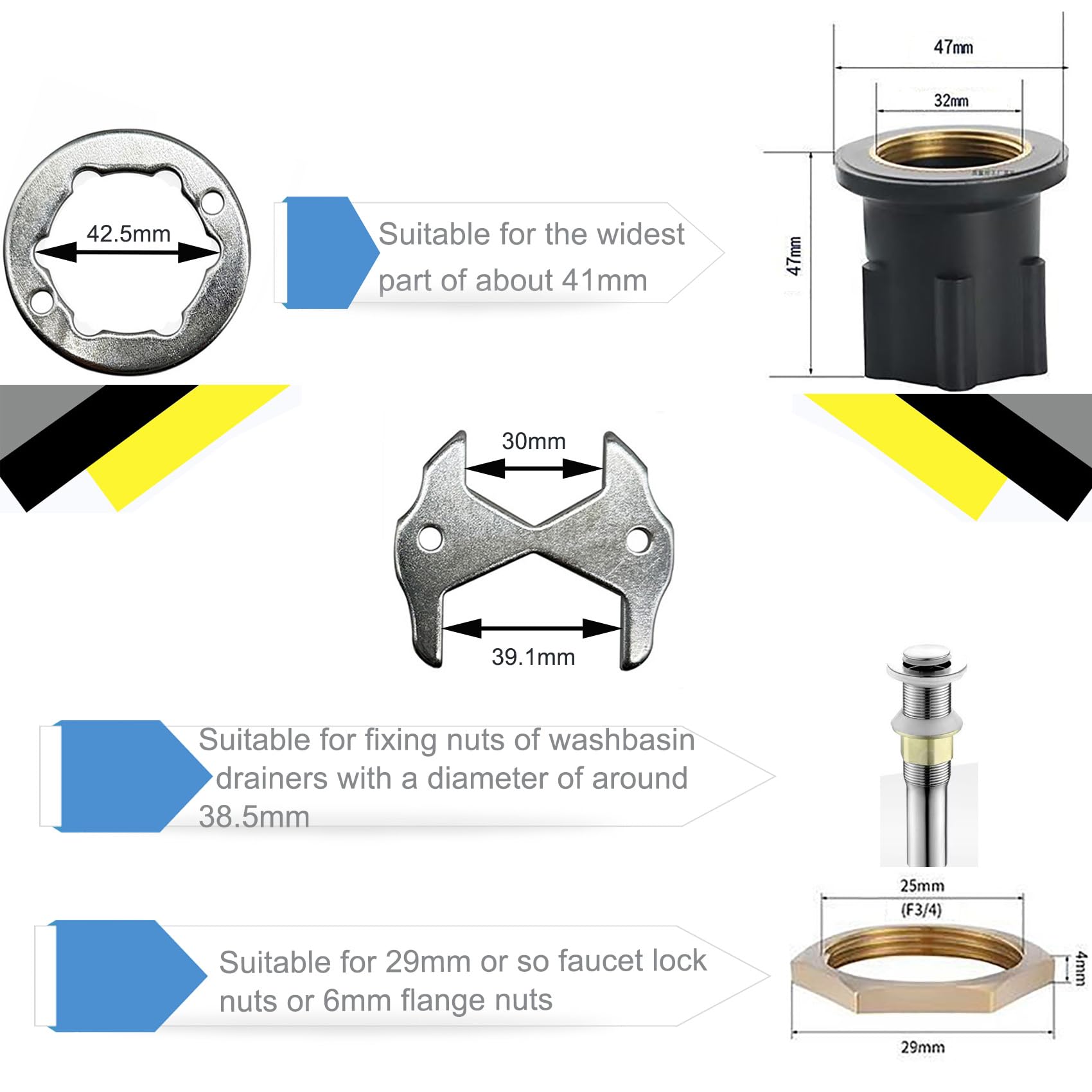 Llave de lavabo Llave para Grifos de Fregadero 21 tipos de especificaciones Multifunción Herramienta de Instalación Llave de Tubo Para Fregadero, WC, Baño y Cocina