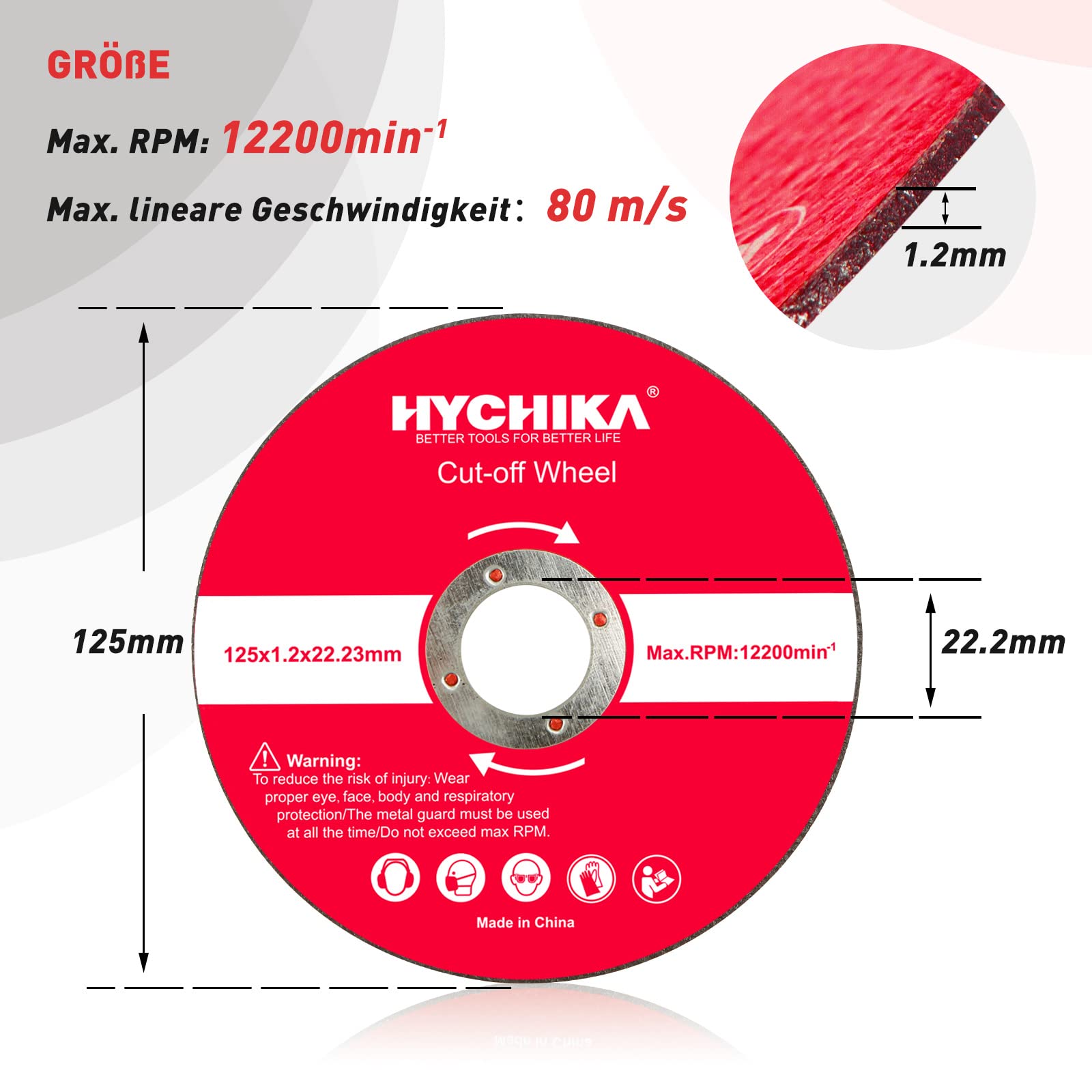 HYCHIKA Tarcza tnąca 125 Metal, 10 sztuk Tarcze tnące Metalowe do metalu Żelazo Szlifierka 125 mm 1,2 mm 22,2 mm