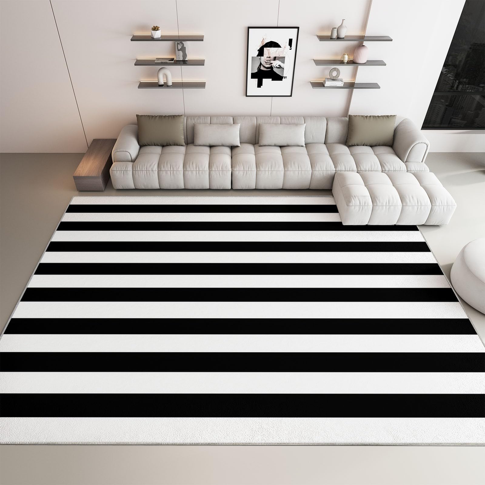 Alfombras de Salón Rayas Blancas Y Negras 120x180cm Alfombra Impresión 3D Moderno, Suave Pelo Corto Lavable, para Dormitorio, Comedor, Salon, Decoración del Hogar