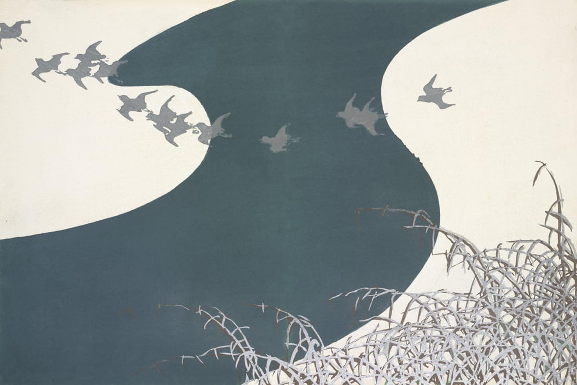 POSTERIIk Vintage Classic Picture Landscape Artwork Fuyu No Kawa From momoyo Gusa by Kamisaka Sekka Portrait Canvas Painting for Office Home Decor 60x90cm