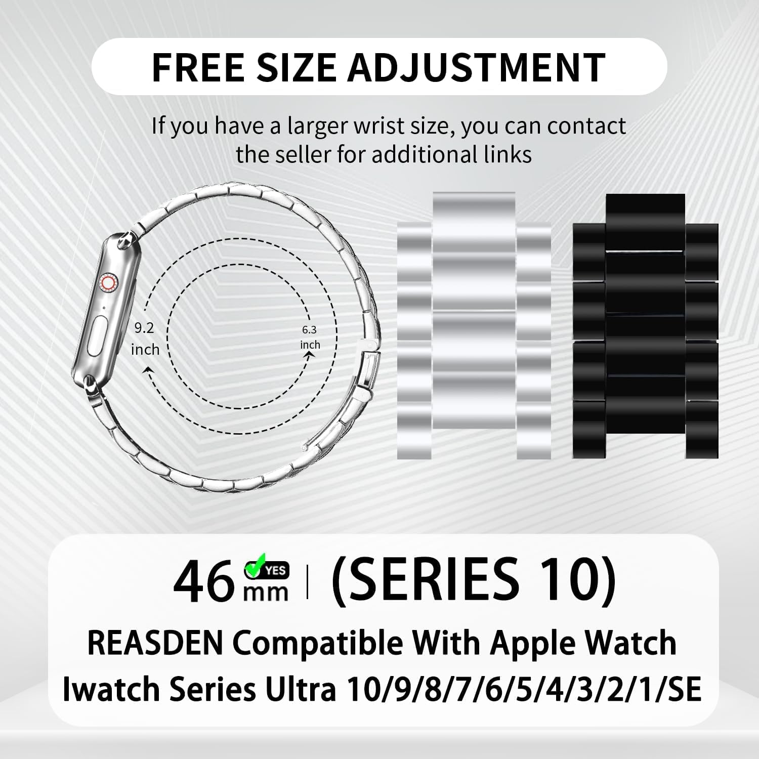 stainless steel band and case compatible with apple watch iwatch ultra series 11 10 9 8 7 6 5 4 3 2 1 se 49mm 45mm 46mm 44mm 42mm 41mm 40mm 38mm,men women classic classy metal business black/silver&black 46mm (series 10/11/hermès)