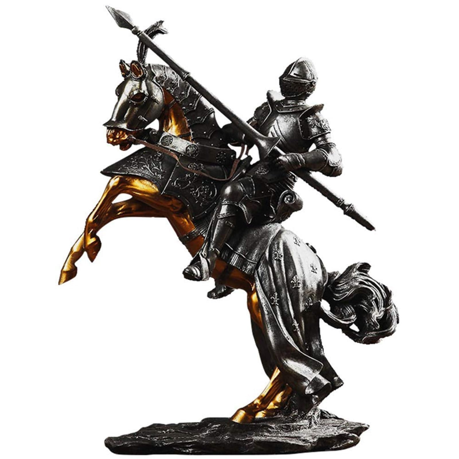 Rzeźba artystyczna na biurko – zbroja rycerza statuetka ozdoba, rzeźba rycerza konia, figurka do dekoracji domu, statuetka dekoracyjna do biura (A)
