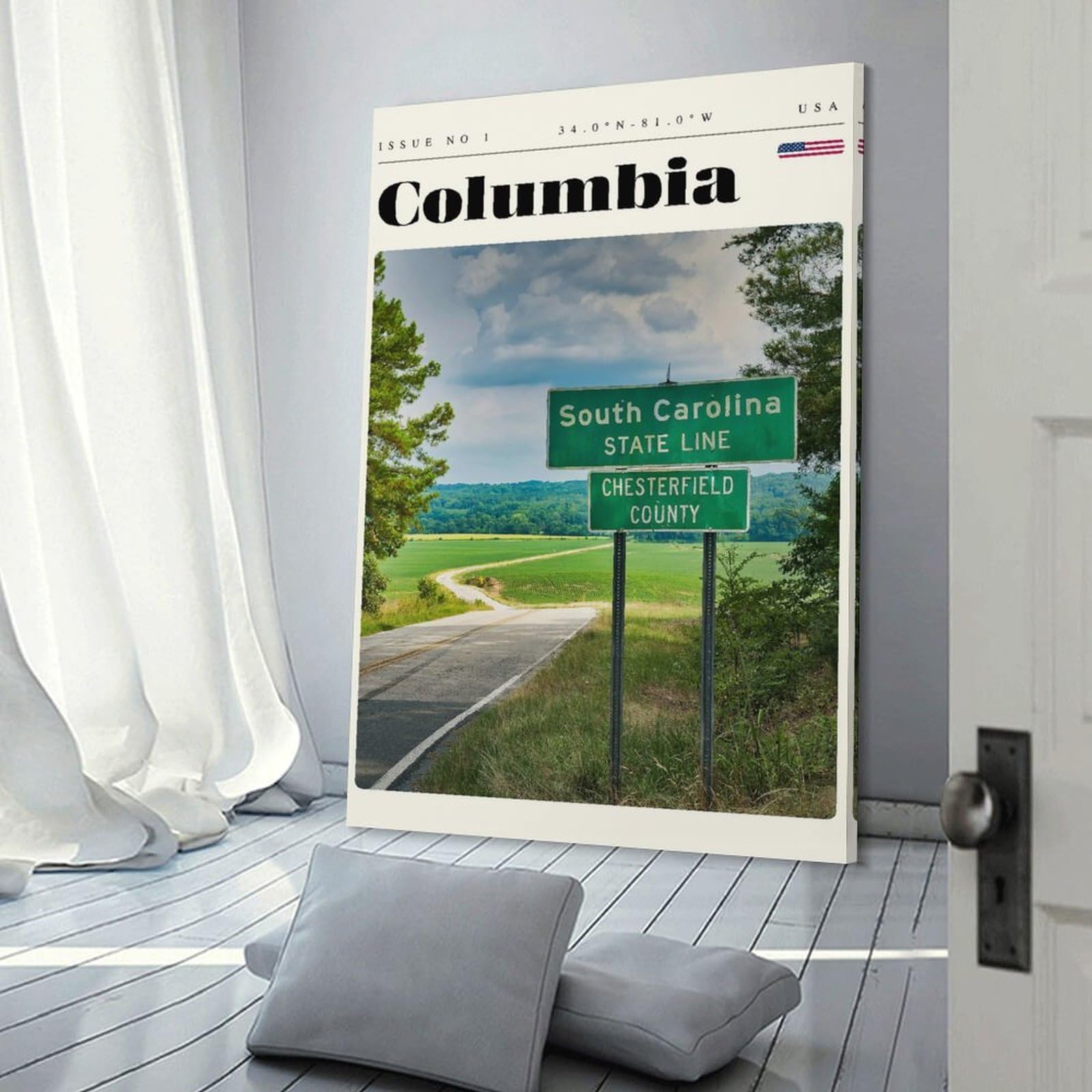 Junmoney Columbia South Carolina Travel Art Canvas Art Print, 20x30inch(50x75cm), for Office Decor, Home Working Or Creative Rooms, Wall Art That Adds Style to Work Areas