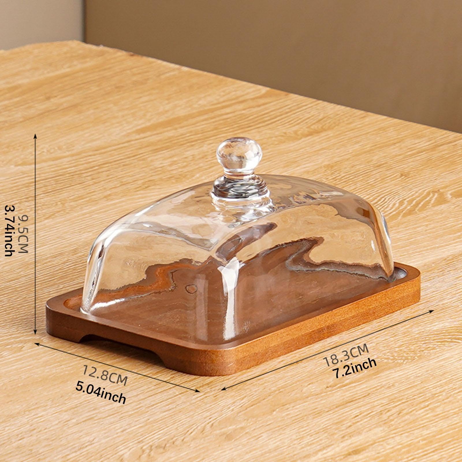 Holz Kuchenständer Glas Haube Käseteller Servierplatte Gebäck Tablett Aus Holz mit Einzigartigem Design für Party Hochzeit Küchen Appetithä, Dunkle Holzfarbe