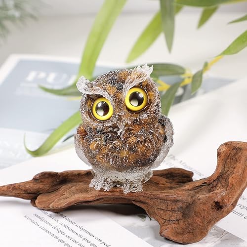 Miniatura 4 de Rockcloud Estatua de búho de cristal de ojo de tigre de resina, piedra de bolsillo, hecha a mano con diseño de búho orgánico para decoración de