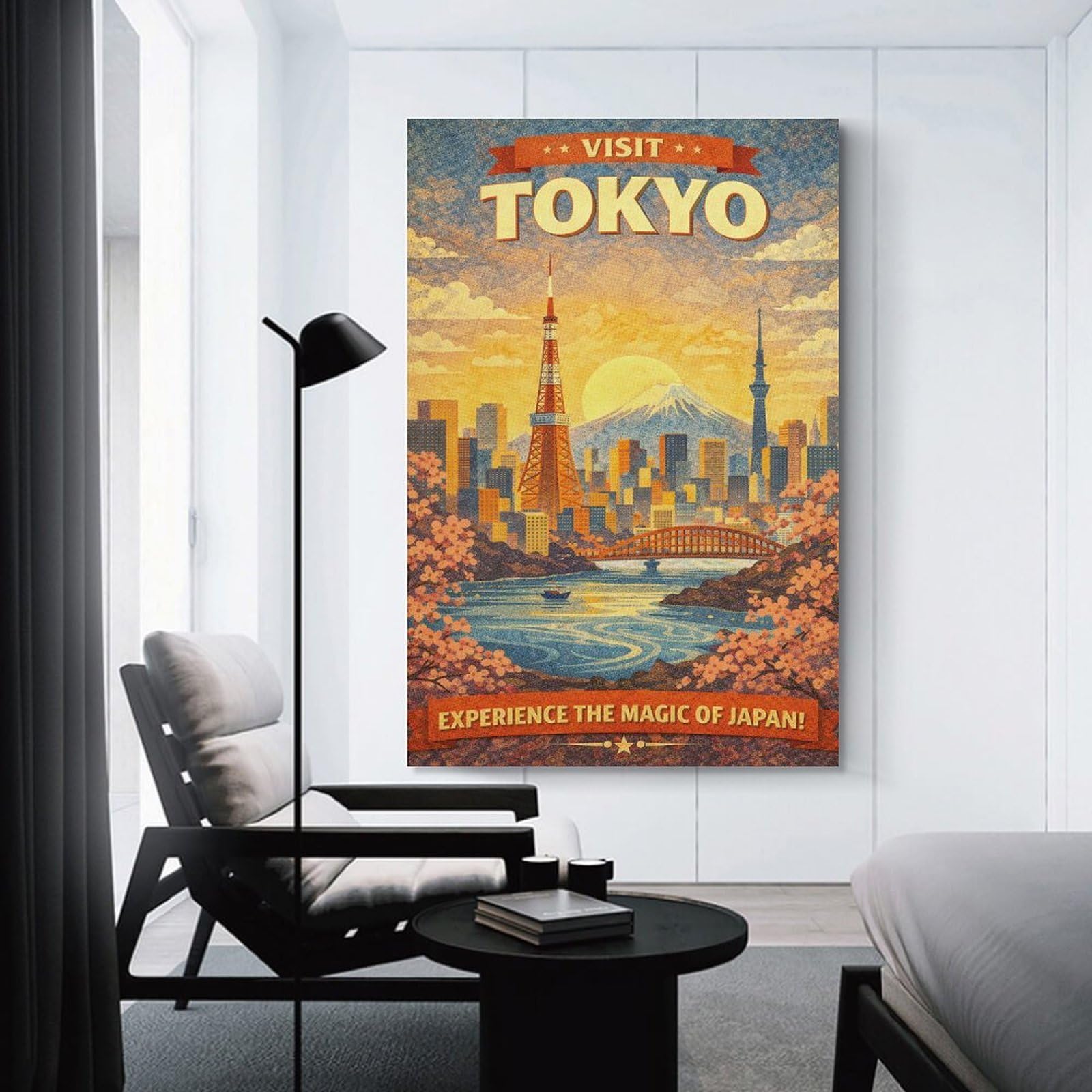 Junmoney Visit Tokyo Vintage Room Decor Wall Art, 20x30inch(50x75cm), for Feature Walls in Flats Or Modern Rooms, A Versatile Canvas Print for Layering