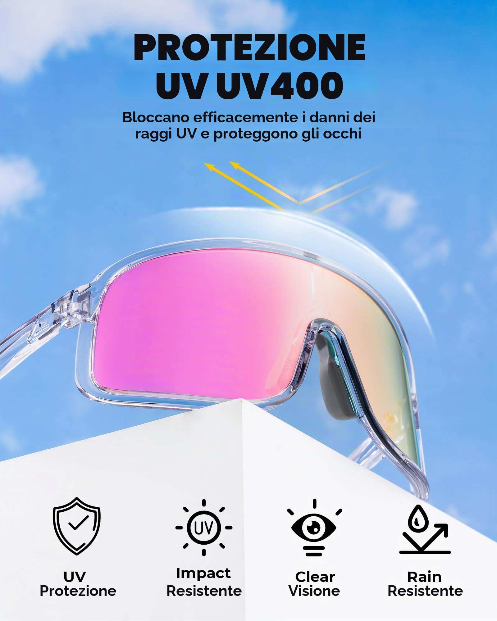 ROCKBROS Occhiali Ciclismo Fotocromatici UV400 Ultraleggeri TR90 | Occhiali da Sole Veloci per Bici, Corsa, Sportivi, Uomo Donna
