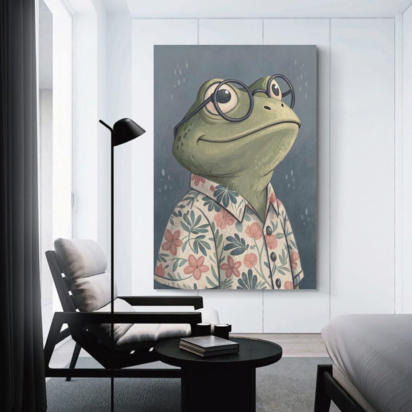 Junmoney Unframe-Style-8 Frog With Glasses And Floral Shirt Room Decor Wall Art, 08X12inch(20X30cm), For Bedroom Walls, Guest Spaces Or Lounges, Stylish Decor For A Restful Room Update