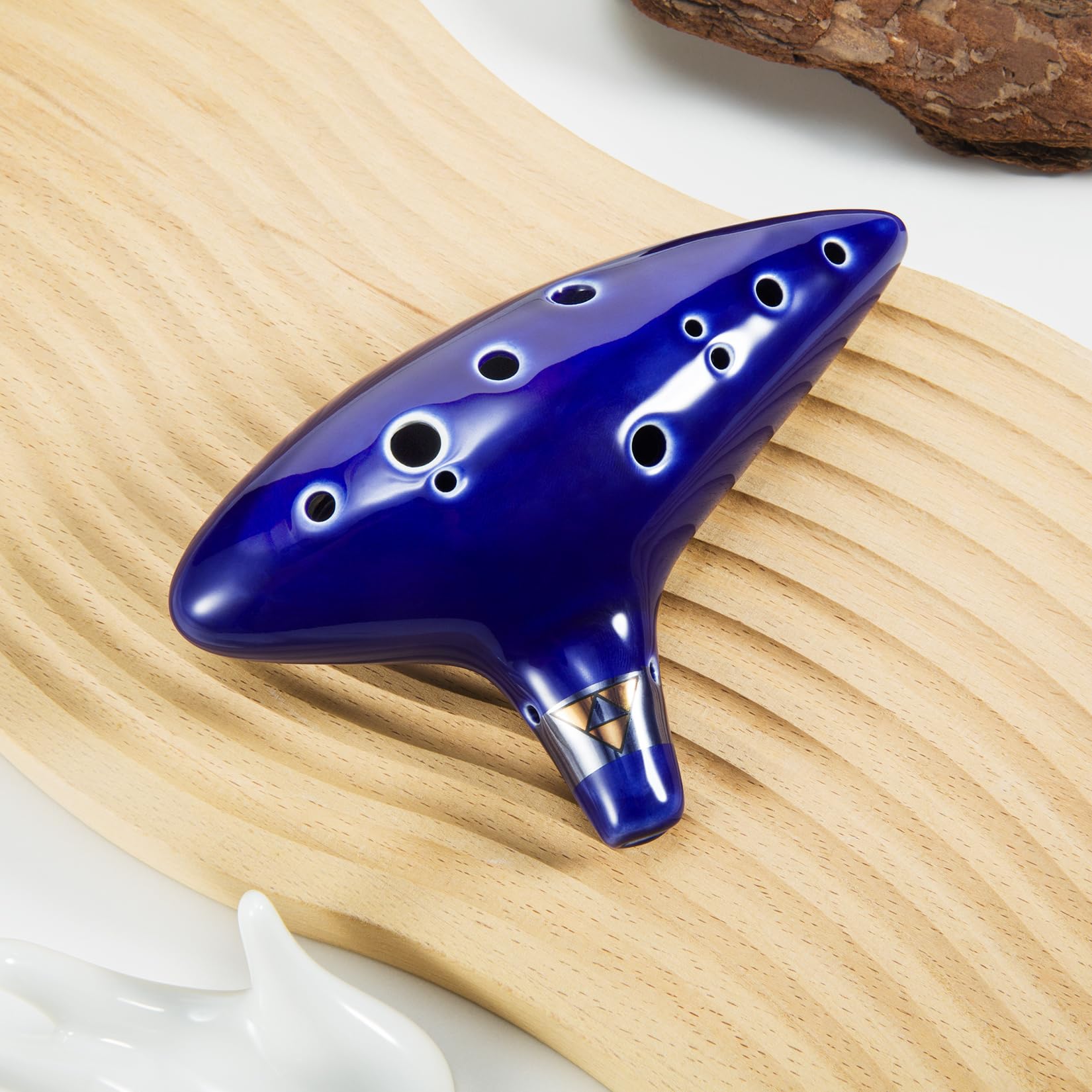 Zelda Ocarina 12 trous Alt C, Ocarina of Time Replica, instruments de guérison sonore pour adultes débutants avec stand d'affichage tutoriel (bleu marine）