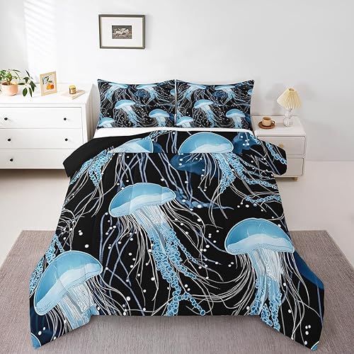 Miniatura 22 de Juego de edredón de olas oceánicas, tamaño Queen, juego de ropa de cama náutica retro con brújula de faro para mujeres, hombres y niños, decoración