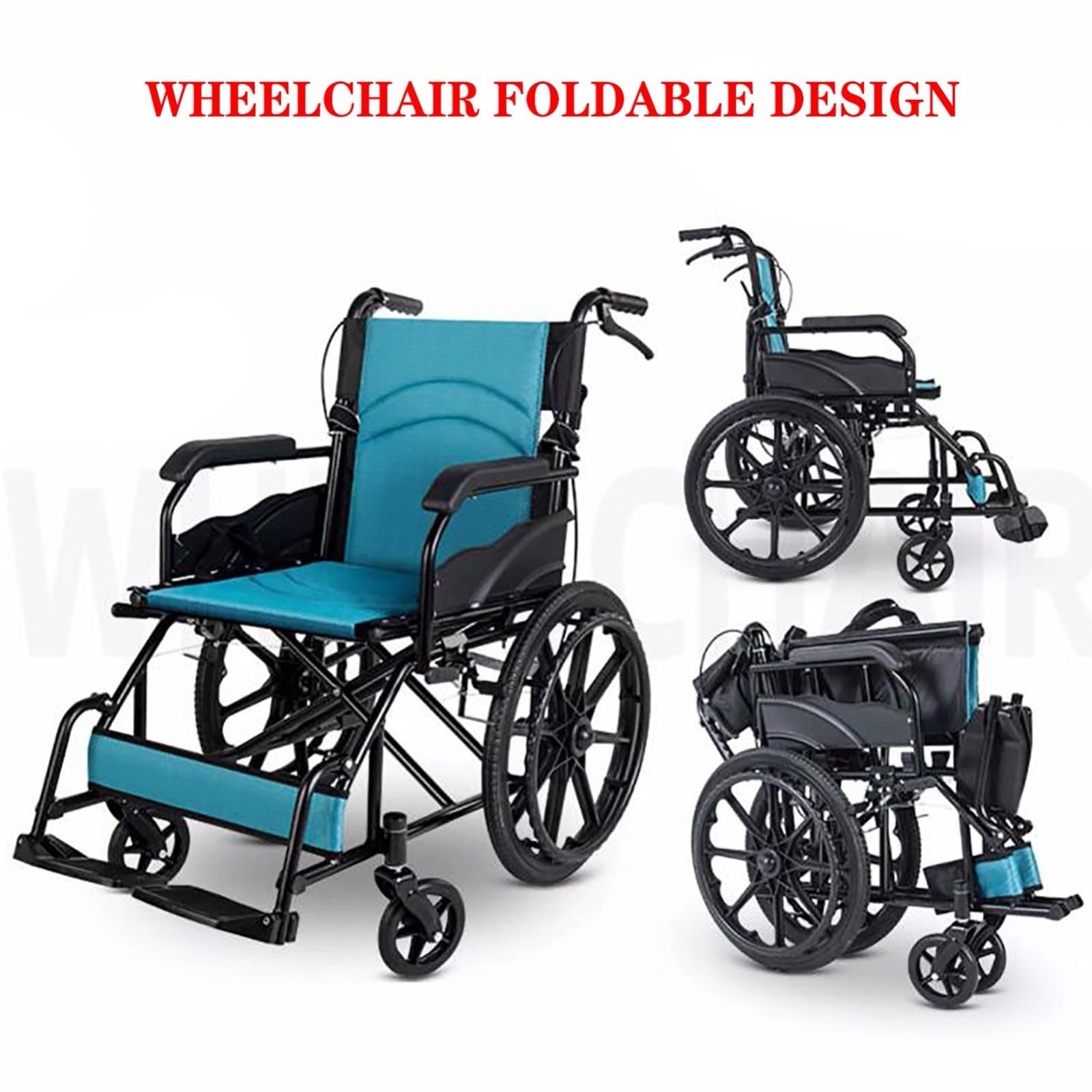 Silla De Ruedas Para Adultos Autopropulsada, Silla De Ruedas Plegable Ligera, Silla De Ruedas De Aluminio Con Cinturón De Seguridad Para Personas Mayores, Ayuda Para La Movilidad, Max 100 Kg blue