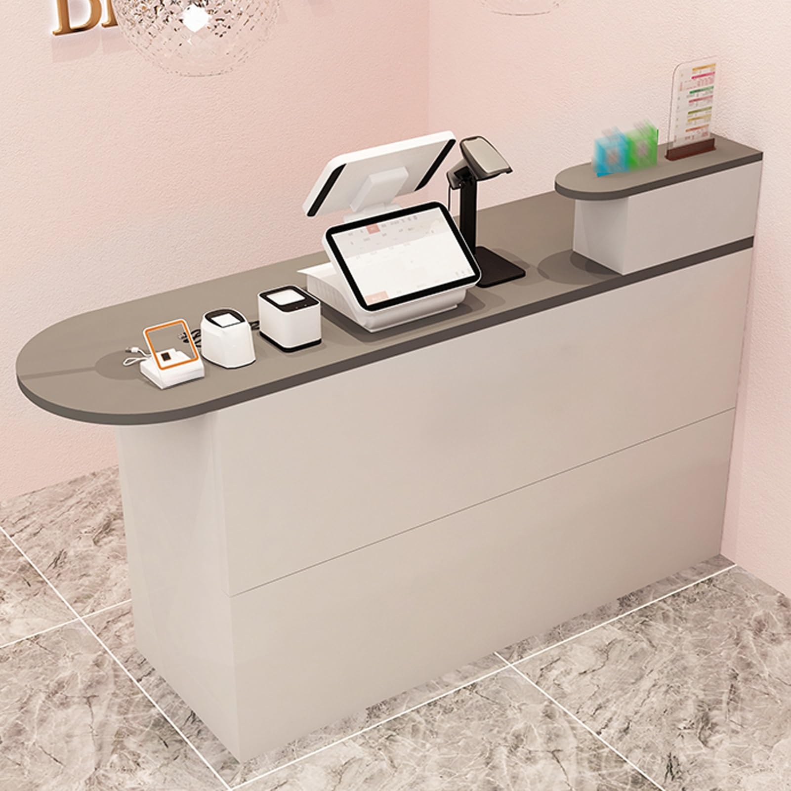 Empfangstheke, Empfangstresen mit abschließbaren Schubladen, platzsparende Kassentheke, Rezeptionstheke for das Homeoffice und das Büro(Gray,140cm/55.1in)