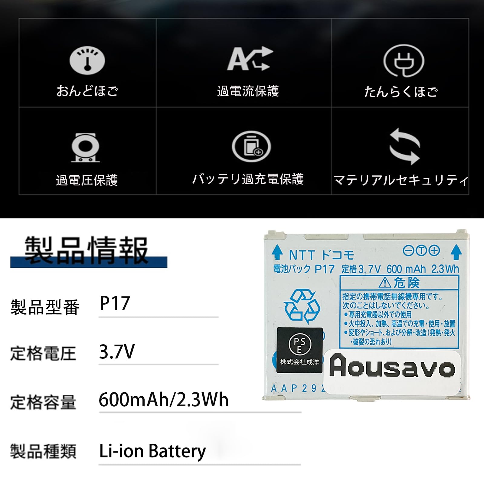 Amazon | Aousavo 交換用電池x1個 P17 互換バッテリー NTT