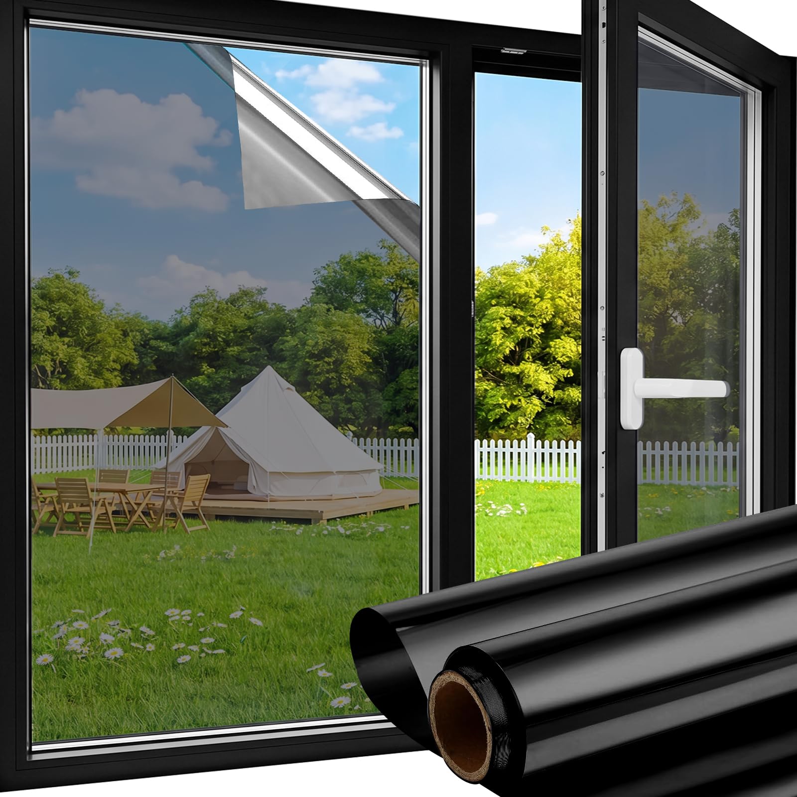 aboveBED Fensterfolie Blickdicht von Außen, Sonnenschutz Innen Außen, klare Durchsicht, UV Schutz