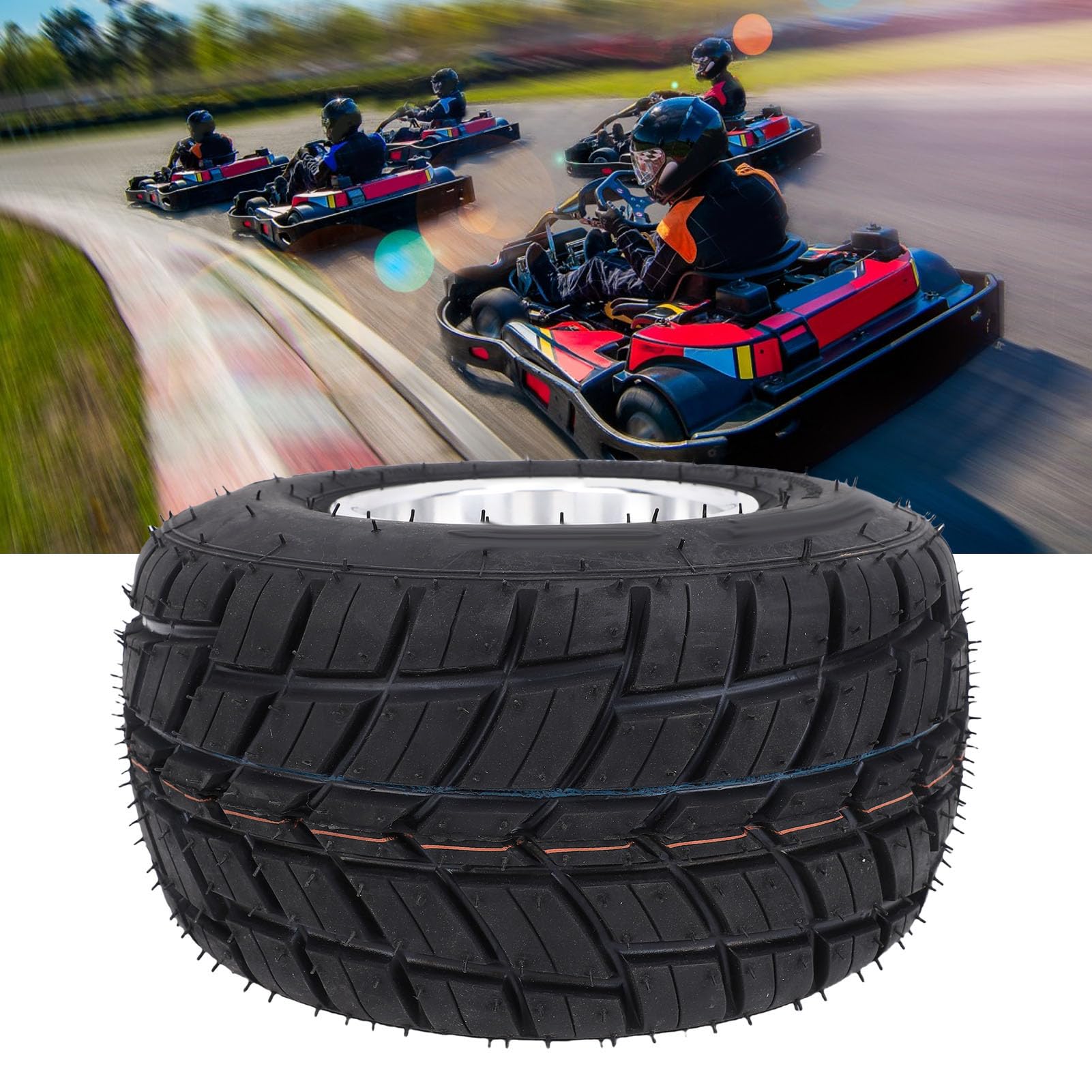 Yctze 10x4.50-5 Pneu à Roue de Bord Avant Go Kart Tire Kart Tire Racing Kart Tire 4pr Anti Puncture Anti-ponction avec Rim en Alliage en Aluminium pour Le Chariot UTV ATV Côte à Côte