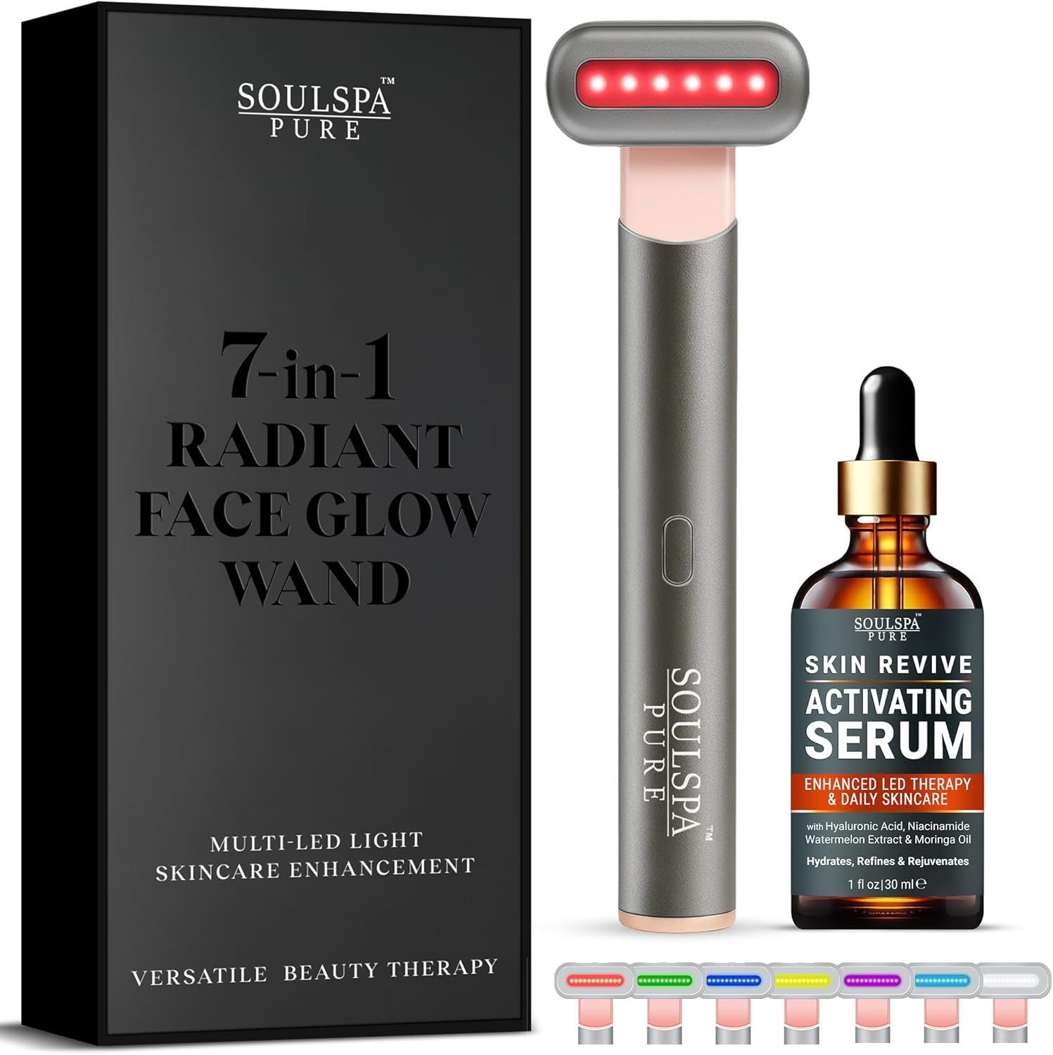 7 in 1 LED Light Wand for Face, Neck & Eye – Silver with Activating Serum | Multifunctional Skincare Tool for Home Use