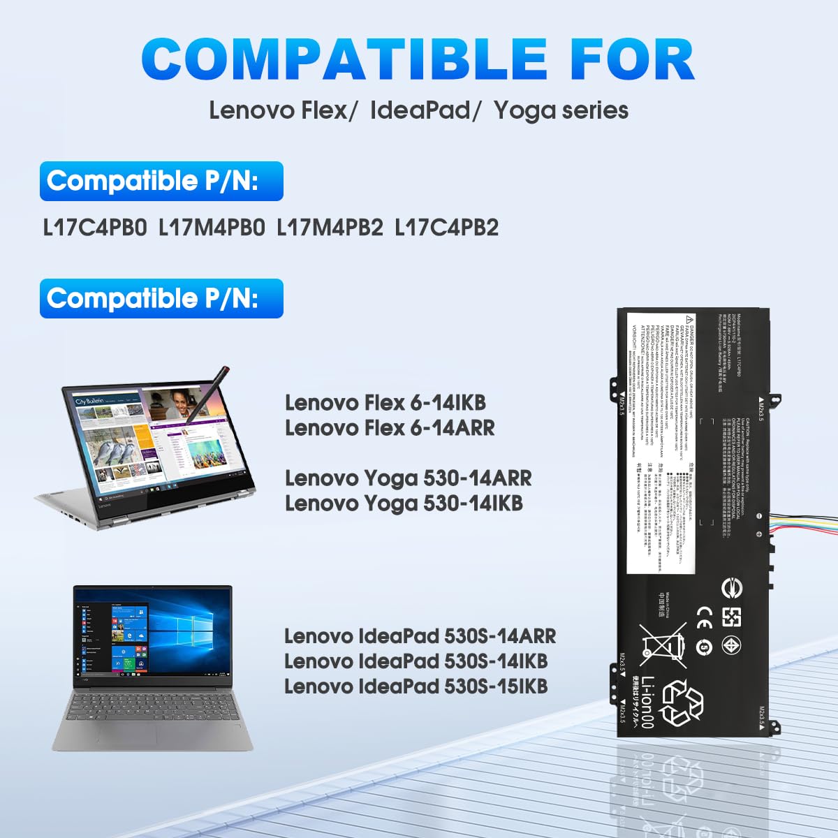 L17C4PB0 Laptop-Batería para Lenovo Yoga 530-14IKB 530-14ARR IdeaPad 530S-14ARR 530S-14IKB 530S-15IKB Flex 6-14ARR 6-14IKB XiaoXin Air 14IKBR 14IWL 14ARR 15IKBR 15ARR 15IWL L17C4PB2 L17M4PB0