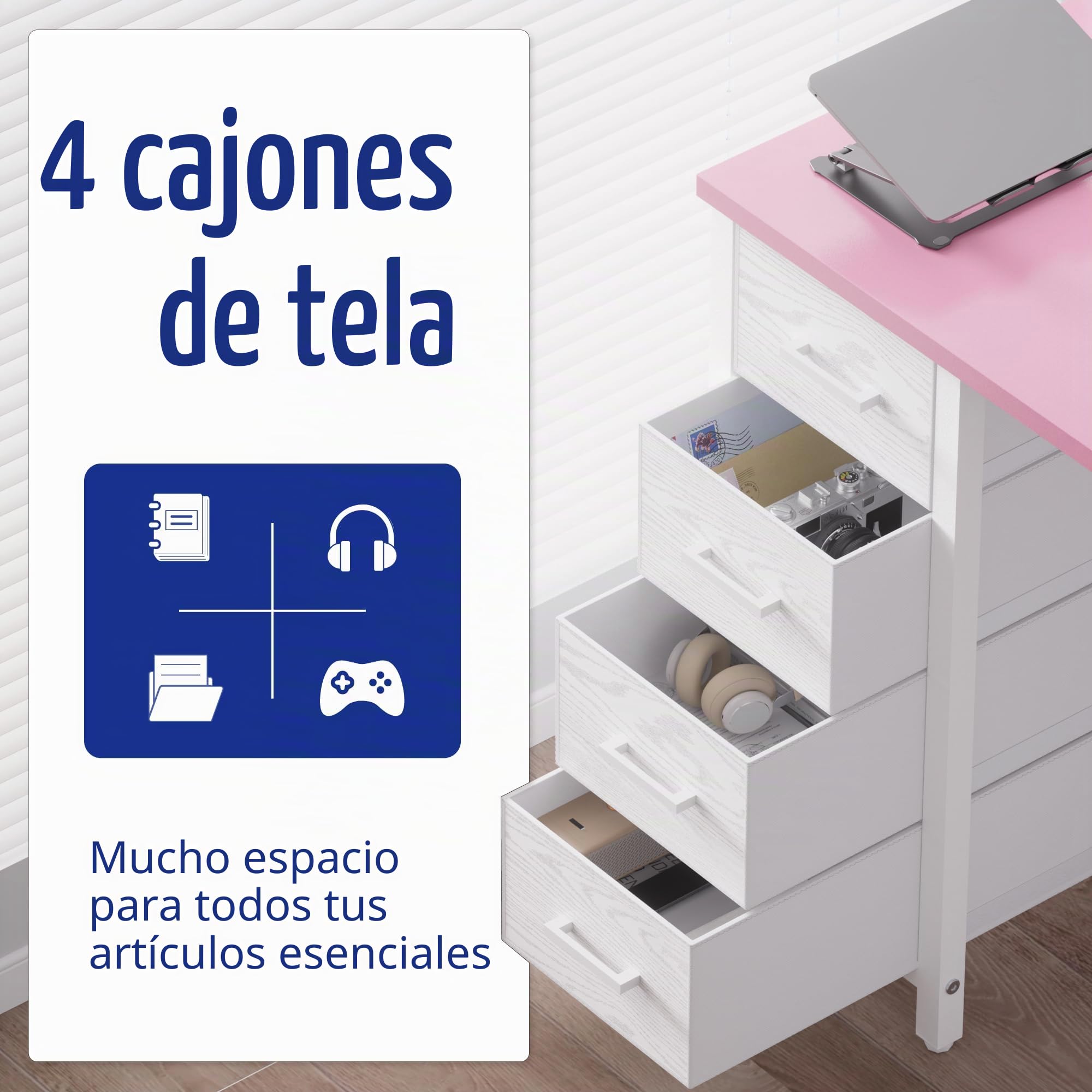 PAMRAY Escritorio para PC de 80 cm con 4 cajones, Pequeño Escritorio para el hogar, Dormitorio, Estudio, Escritorio para PC Sencillo y Moderno, Rosa