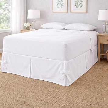SLEEP-NEST Hotel Luxury California King Bed Skirt 16 inch Drop, Split Corner with Tie Closure with Platform Base Three Sided Coverage, Wrinkle Resistant, Easy Fit Cal King 72x84, White
